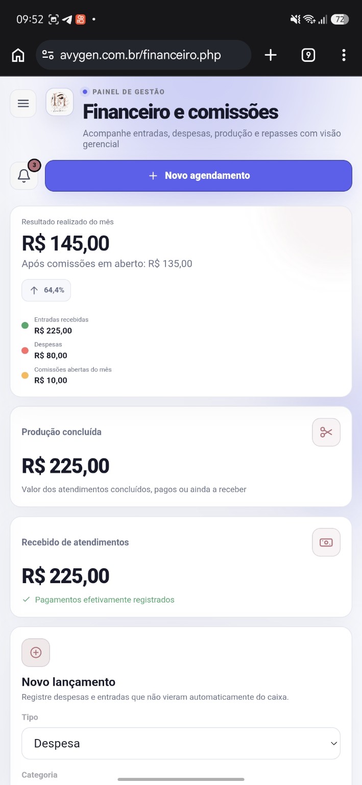 Tela real do financeiro do AVYGEN