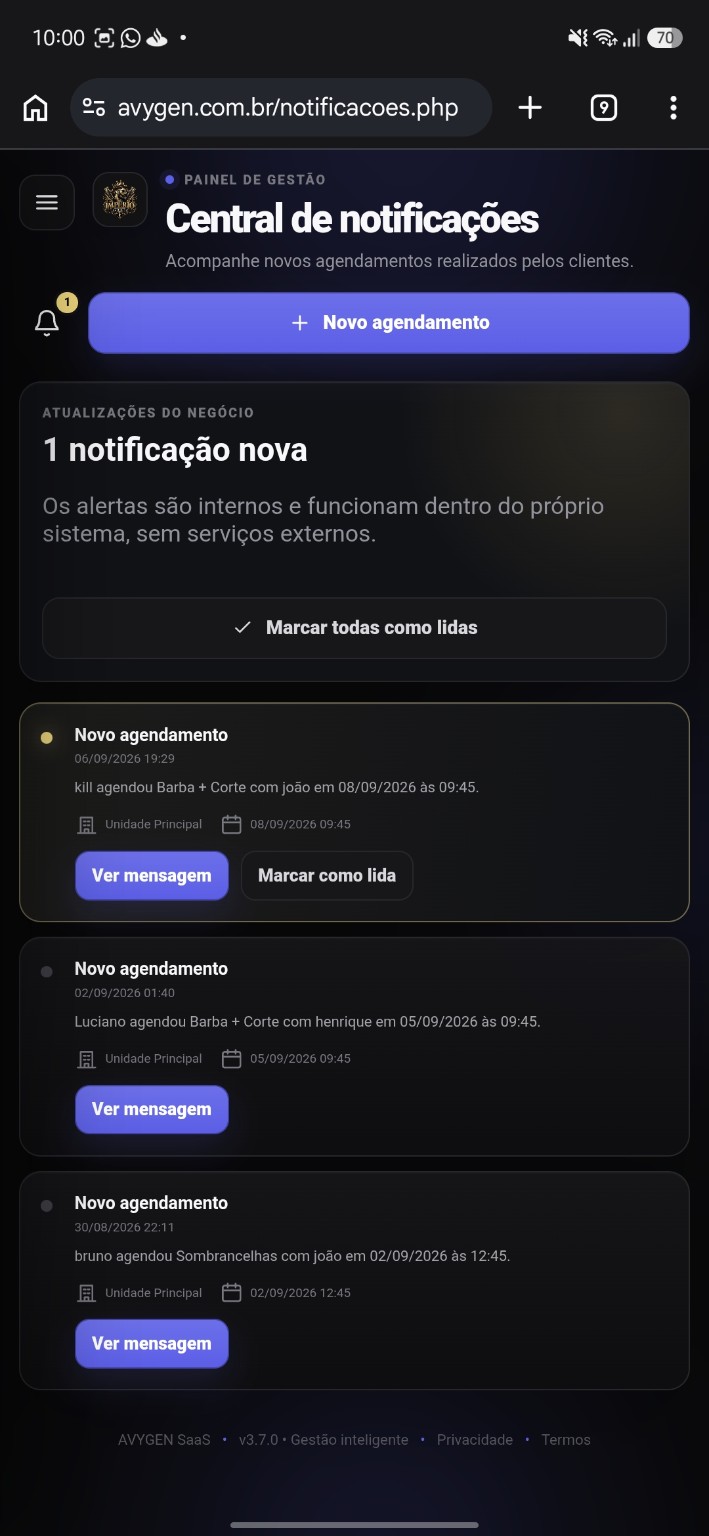 Central de notificações do AVYGEN